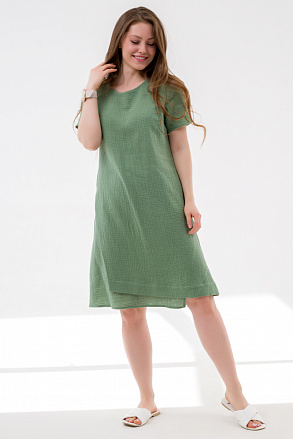 Летнее  многослойное платье из хлопка зеленое